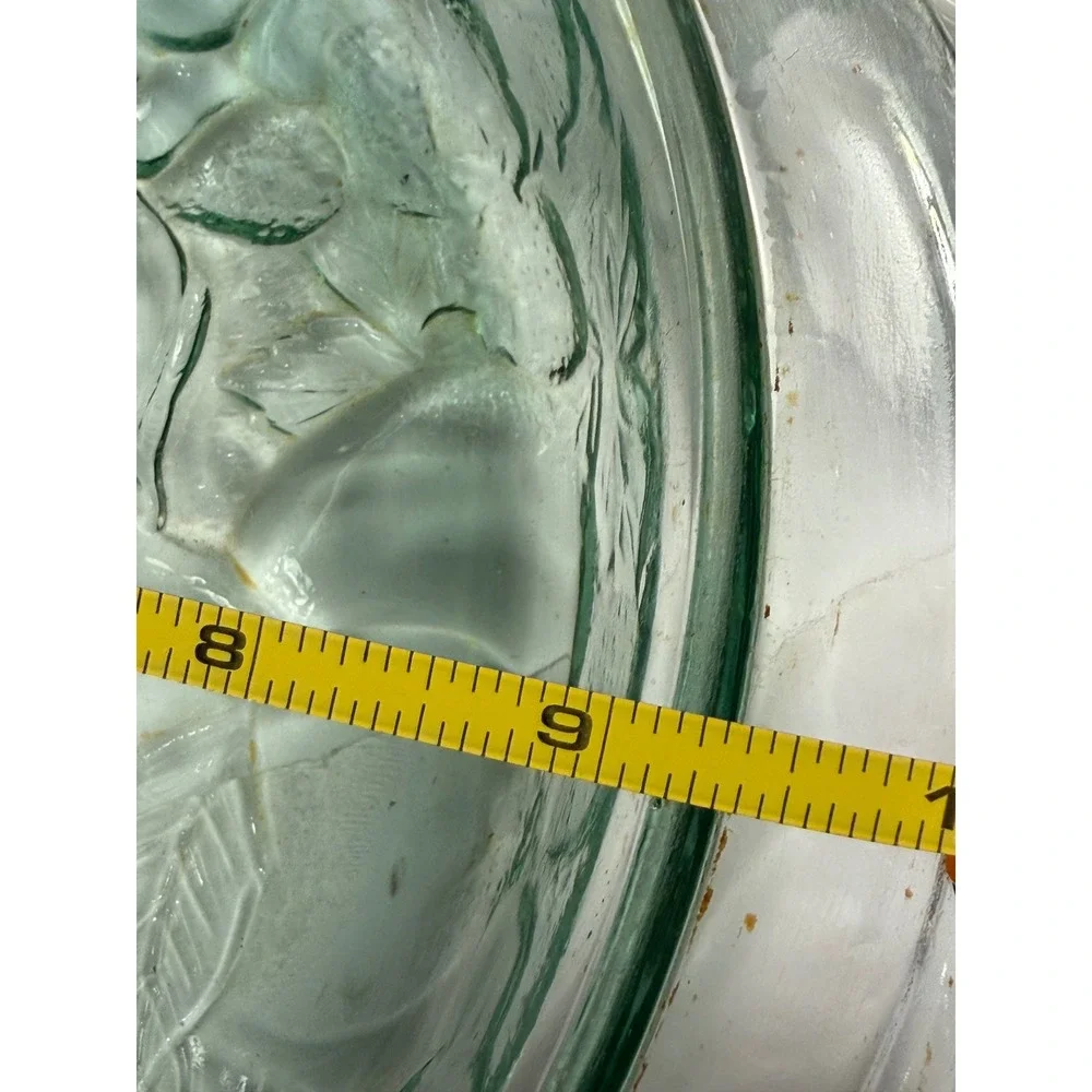 Vintage Libbey Green Glass Pie Dish Embossed Orchard Fruit Pattern Oven Proof 9